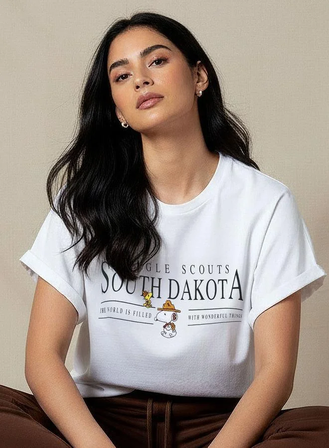 اس بي كاركترز T-shirt with Peanuts Embroidery and Turn-Up Sleeves